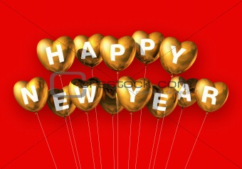 gold happy new year heart shaped balloons