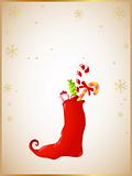Christmas background with red sock and gifts