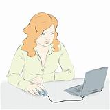 young woman uses a laptop