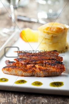 grilled pork steak in stripes