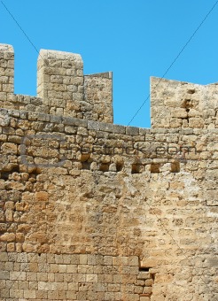 Walls of ancient acropolis at Lindos, Rhodes Island (Greece) 