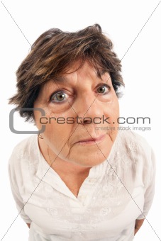Old woman fisheye portrait