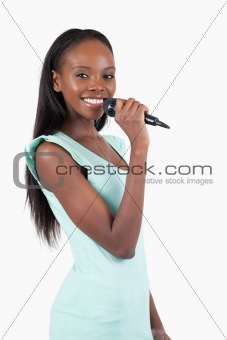 Happy smiling female singer