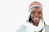 Smiling young woman with winter clothes on