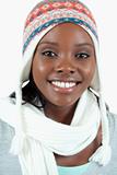 Close up of smiling woman with winter hat on