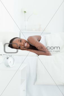 Portrait of a calm woman waking up
