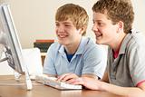 Two Teenage Boys on Computer at Home