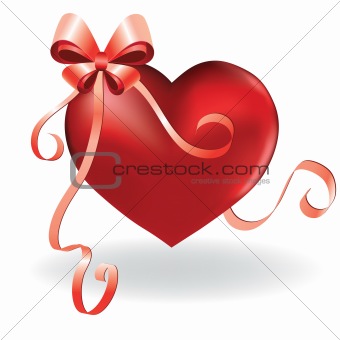 Heart greeting card template with ribbon and bow