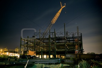 Building Construction Site with Crane (Night)