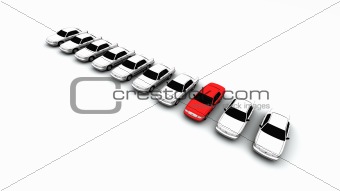 Ten Cars, One Red!