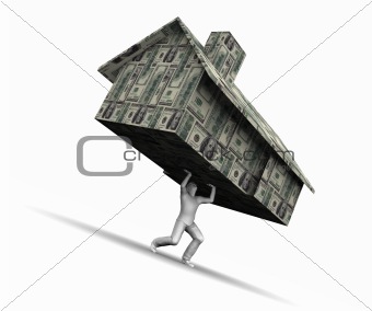 Man Lifting House Made of Money
