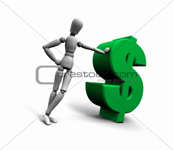 Person Leaning Against Green $ Dollar Symbol