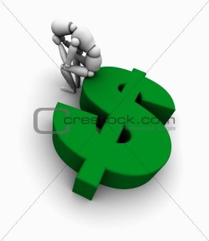 Person Sitting on '$' Green Dollar