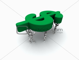 Team of People Carrying '$' Dollar Symbol