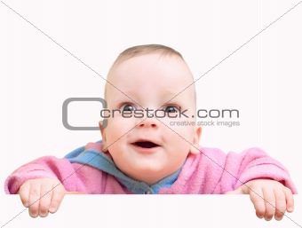 Baby with surprised expression isolated on white