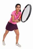 Tennis player swinging racket
