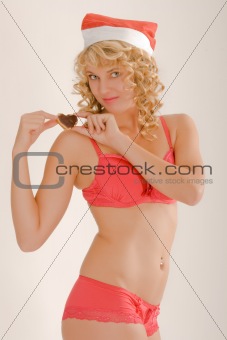 Woman in lingerie and santa hat