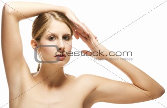 beautiful woman holding arms over her head