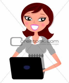 Beautiful business Woman working on her Laptop isolated on white