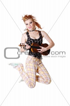 Jumping punk girl with fiddle.