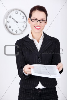 Businesswoman giving files.