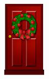 Red Door with Christmas Wreath Illustration