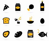 Retro food icons set isolated on white ( black, yellow )
