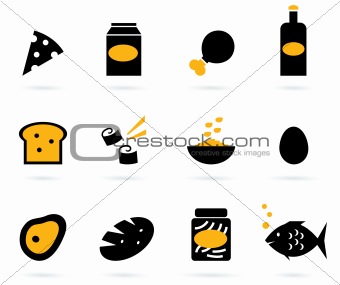 Retro food icons set isolated on white ( black, yellow )
