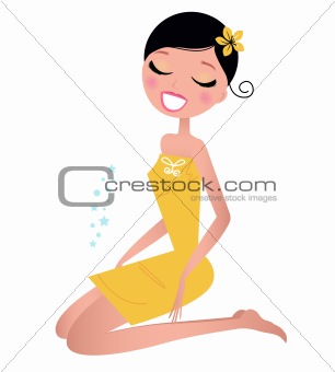 Wellness relaxing woman in towel isolate on white
