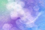 Spirals in purple merging through bubbles or circles