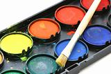Close up view of water-color paint box