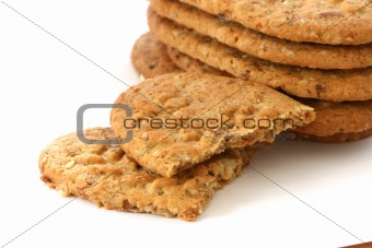 Wholegrain biscuits on white background