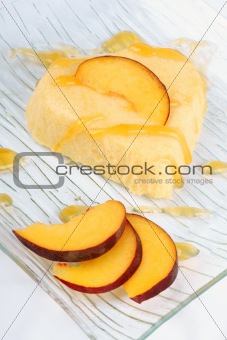 Heart shaped peach bavarian cream dessert (bavarese)
