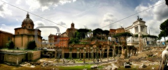 Panoramic view on ancient ruins in Rome, Italy.