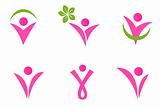 Abstract fit woman icons set isolated on white - pink and green