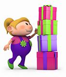 girl stacking presents