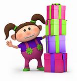 girl with pile of presents