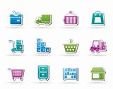 Storage, transportation, cargo and shipping icons