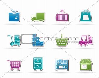 Storage, transportation, cargo and shipping icons