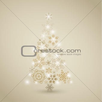 Christmas tree made from golden snowflakes