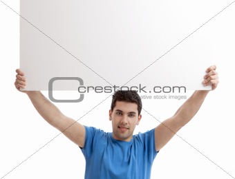 Man holding a blank billboard