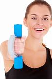 Portrait of fitness woman working out with free weights