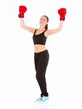 Beautiful sporty woman with boxing gloves