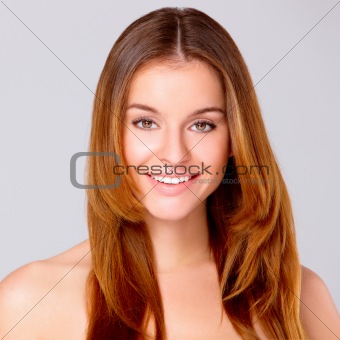 Beautiful young woman on white