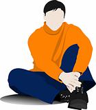 Sitting young man on the floor. Vector illustration