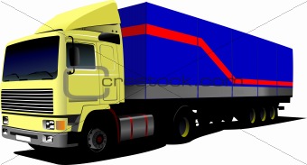 Vector illustration of yellow truck. Lorry with cargo container.