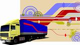 Abstract hi-tech background with lorry image. Vector illustratio