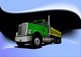 Abstract black-blue background with green  truck image. Vector i