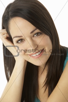 Studio Portrait Of Smiling Woman