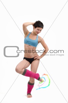 Aerobic posing with colorful circles